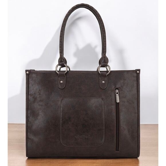 Montana West Tool Fringe Wide Tote - Coffee *NEW in Package* - Picture 4 of 5